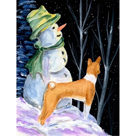 Carolines Treasures 28 x 40 in. Snowman with Basenji House Size Canvas Flag SS8556CHF